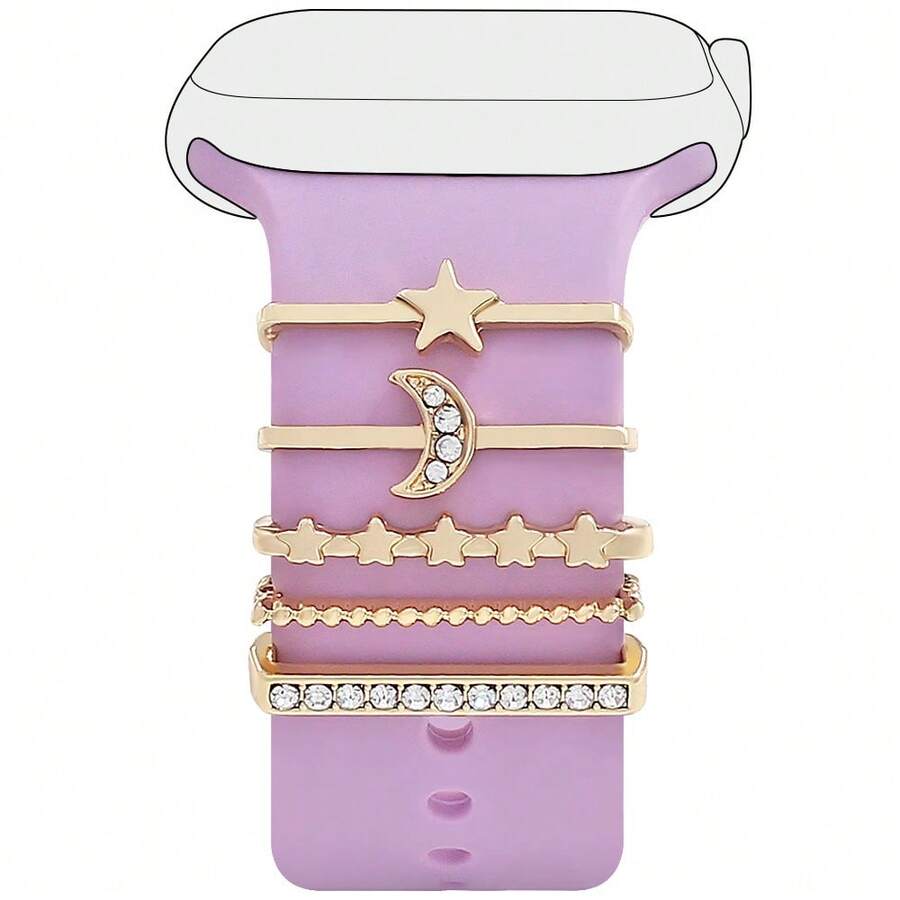 5 Stücke Dekorationsringe mit goldenen Sternen und Mond, geeignet für Apple Watch Armband Dekoration