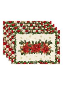 1 pieza/Set de 5 piezas Camino de mesa de Navidad con flor de Pascua, estilo moderno rústico, decoración perfecta para fiestas navideñas, decoración del hogar y cocina, para interiores y exteriores