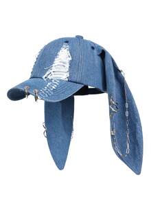 1pc Women's New Y2K Distressed Rabbit Ear Baseball Cap, Punk Street Hip Hop Style Snapback Hat - Bunny Hat - View 6