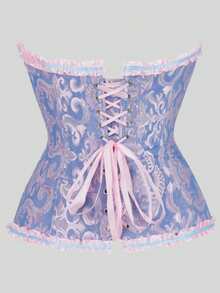 1 件女士提花紧身胸衣，蝴蝶结设计，蕾丝胸部支撑和腰部束带，适合万圣节、派对 - 藍色 - 查看 2