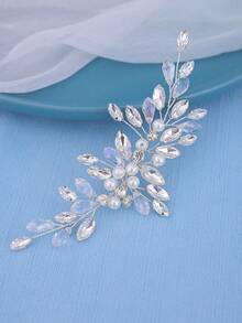 1 pieza Diadema de vidrio elegante, accesorio para el cabello de novia y boda, adecuado para todas las estaciones - blanco plateado - Ver 6