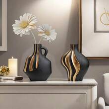 Modern Black Ceramic Gold Flower Vase Art Flower Arrangement Vase Living Room Desktop Decoration Ornament Nordic Bedroom Dining Table White Gold Flower Vase Decoration Gifts Birthday Graduation Home Decor Back To School Room Decor School Supplies Glass Vase