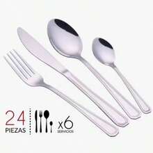 STARLEY-Juego de 24 cubiertos de acero inoxidable,Juego De Cubiertos Para 6 Personas,Incluye Cuchillo,Cuchara,Tenedor,Cuchara de Postre - Plateado - Ver 6