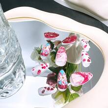 24pcs Pink Flower Press On Nails Medium Almond Nails With 3D Pearl Designs Cute Floral False Nails Kit Flowers Acrylic Nail Tips Full Cover Stick On Nails Women Nail Art Decoration - 萬聖節-17 - 查看 4
