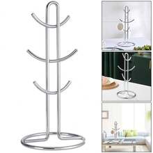 NetHong Stable Cup Holder Mug Draining Rack Water Cup Haging Shelf Household Kitchen Coffee Counter Bar Organizer - Silver - View 3