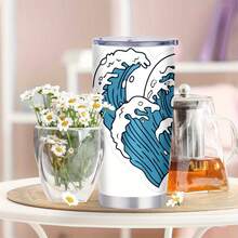 1pc 20 Oz Stainless Cup, Best Coffee Cups To Keep Coffee Hot, Double- Wall Vacuum Insulation, Free Shipping, Great For Artists Sipping Tea While Creating, Cupe- Oceanide