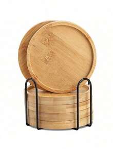 6 件套竹制杯垫（带盖和支架），适用于咖啡桌，盆栽木质杯垫，桌面保护，乔迁礼物，方形/圆形竹制盆栽杯垫，饮料托盘，桌面植物保护，家庭办公室装饰，DIY 马赛克竹制杯垫，空白底座，饮料杯垫，植物杯垫，艺术盘子 - 木質色 - 查看 14