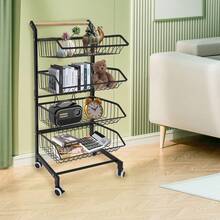 YUNRUX Sturdy And Durable Kitchen Food Storage Basket Trolley With Lockable Wheels, Adjustable Storage Space, Convenient To Move, Strong Load-Bearing Capacity