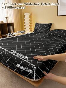 2/3 Pcs Printed Fitted Sheet Set, Bedding, Bed Sheet Set, Soft And Comfortable Bedding, Room Decor, Mother's Day Decor, Skin-Friendly Bed Cover Set For All Season, Domitory Bedding Set, Mattress Protector For Bedroom, Mother's Day Gift, Fits For Twin Full King Queen Size Bed, 1 Fitted Sheet And 2 Pillowcases, Back School Bedding, Machine Washable - 彩色 - 查看 25