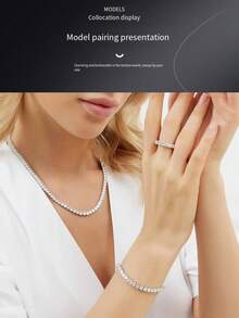 18K白金镀层3毫米圆形莫桑石网球手链，6.5-8.5英寸 - 白金 - 查看 2