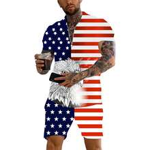 Men's Short Sets Outfits 2 Piece Summer Tracksuit Short Sleeve Polo Men's Shirt And Short Sets Summer Outfits - American Flag Eagle - View 3
