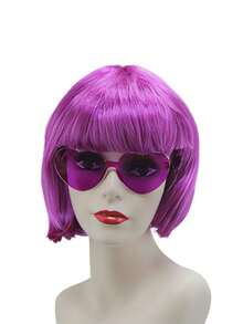 派对道具彩色短直波波头假发，趣味新奇，附赠无框心形太阳镜和发网