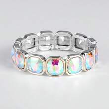 1 件时尚水钻镶嵌合金弹性手链，适合作为情人节、感恩节和毕业典礼的礼物，男女通用 - 方鑽手鍊 - 查看 25