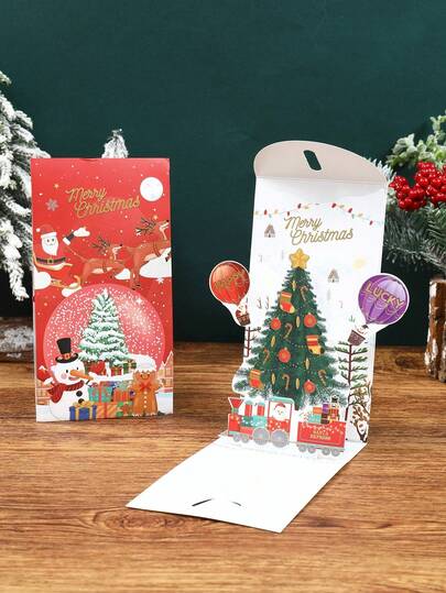 1 pezzo Biglietto di Natale 3D pop-up, Biglietto di auguri natalizio 3D con cervo, pupazzo di neve, Babbo Natale, omino di pan di zenzero e albero di Natale, biglietto ritagliato a mano in carta, inclusa busta, bomboniere natalizie, regali di Natale, forniture per feste di Natale, decorazioni natalizie, decorazioni per la casa, decorazioni per Capodanno, decorazioni invernali, regali di Natale ideali per amici e famiglia
