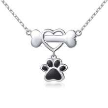 Cute Enamel Dog Bone Paw Pendant Necklace For Women Simple Collarbone Chain Necklace Girls Birthday GIfts - 銀色 - 查看 6