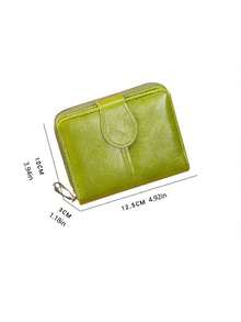 Short Portable Tri-Fold Wallet, PU Women's Multi-Functional Wallet Zipper Large Capacity Coin Purse, Document Storage Bag Women's Oil Wax Leather Retro Coin Purse Simple Buckle Coin Bag Girls' Small Wallet - White - View 11