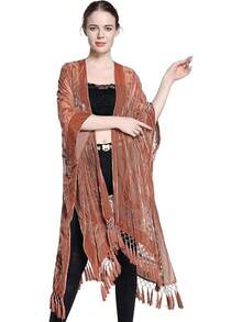 Women's Burnout Velvet Kimono Long Cardigan Cover With Tassel - ((Lá mùa thu) - Xem 6