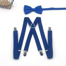 1pc/2pcs Bow Tie + Suspender Set For Men, 2.5cm Wide Solid Color Fashionable Suspender Bow Tie Set, Adjustable Clip-On Braces, Suitable For Groomsmen, Halloween, Christmas, Casual And Business Wear - Multicolor - View 6