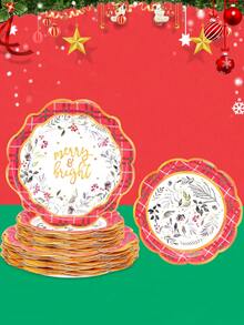 10 pezzi/20 pezzi/50 pezzi Piatti di carta a forma di fiore con bordo rosso e dorato, diametro 18 cm, per dolci, spuntino, cena di Natale, decorazione natalizia, feste di Natale