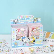 SNOOPY 10片装新款10张史努比系列贴纸可爱趣味PET学生手账贴纸儿童卡通动物贴纸送男女孩小礼物 - 彩色 - 查看 3