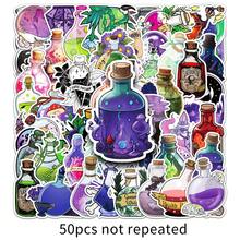 50 piezas Pegatinas de pociones misteriosas de magia oscura con diseños de dibujos animados y graffiti para cuadernos, patinetas