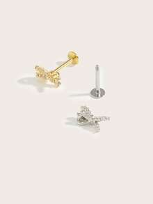 1 件优雅不锈钢钻石蝴蝶结耳钉，适合女士日常佩戴 - 蝴蝶結 - 查看 3