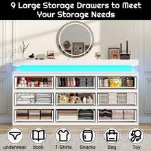 9 Drawer Dresser With USB Powered LED Light, Modern Chest Of Drawers For Closet, 63" Wide Drawer Organizer Cabinet For Bedroom, Living Room, Entryway, Hallway - 白色 - 查看 2