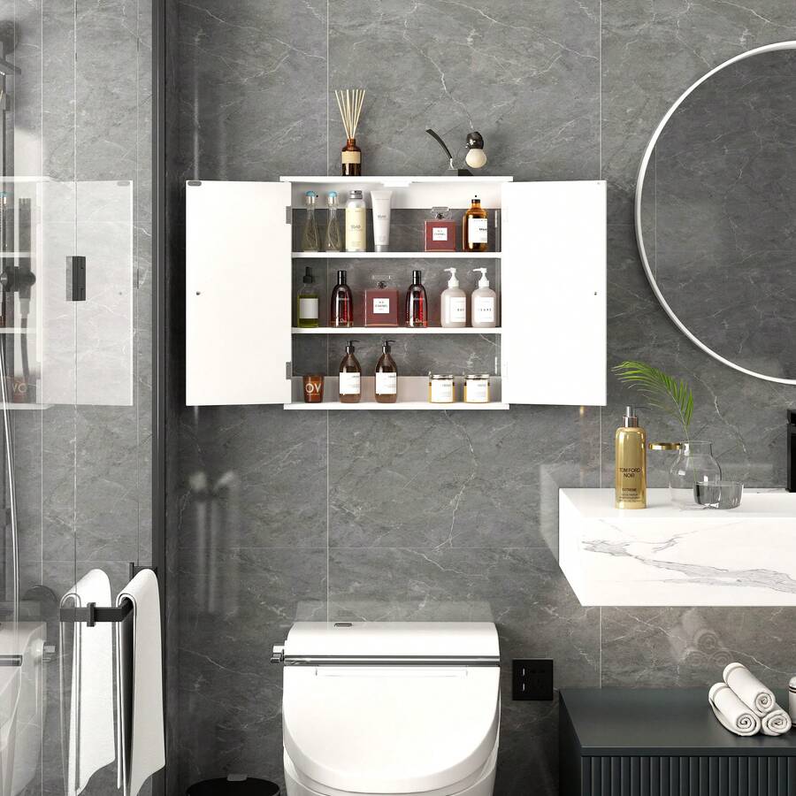 Bathroom Wall Cabinet,Modern Wall Mount Bathroom Cabinet Organizer Over The Toilet Storage With 2 Doors Adjustable For Bathroom, Living Room, Kitchen, Entryway,Laundry Room Home Furniture.Storage Cabinet - white02 - 查看 1