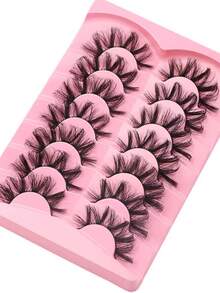 全新 7 对俄罗斯卷经典猫眼人造貂皮假睫毛，自然 DD 卷曲蓬松仿睫毛，交叉纤细戏剧卷仿貂皮睫毛延长，打造自然外观条状睫毛，睫毛，睫毛，假睫毛 - 黑色 - 查看 3