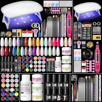 coscelia COSCELIA Acrylic Nail Kit For Beginners: With Everything Gel Polish Kit With UV Lamp Acrylic Nail Set With Glitter Acrylic Powder Complete Starter Kit Acrylic Nail Supplies