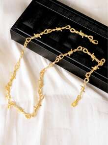 1pc Niche Retro Thorn Necklace, Thorn Clavicle Chain National Fashion Pants Chain, Hip-Hop Street Cool Punk Necklace For Men And Women - Gold - View 4