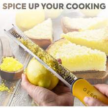 GEROSSI - Rallador de cítricos y queso, acero inoxidable 430, hoja superafilada, trituradora de mano para verduras, frutas, limón, jengibre, ajo, chocolate, especias, rallador con cepillo y tapa - 1 - Ver 4