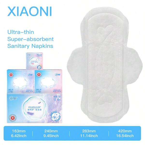 XIAONI Serviettes hygiéniques ultra fines pour femmes, surface rafraîchissante instantanée Sullein, serviettes pour incontinence sèches et confortables avec ailes sans parfum, serviettes hygiéniques ultra absorbantes et anti-fuites