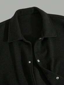 Men's Solid Color Turndown Collar Full Zip Long Sleeve Jacket, Thick Outerwear, Streetwear, Gentleman Style, Versatile For Multiple Occasions