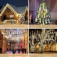Cadena de luces LED en forma de lluvia de meteoritos alimentada por USB, decoración navideña para exteriores, perfecta para Navidad, Halloween, bodas, fiestas de cumpleaños - Adecuada para patios, jardines, calles, iluminación festiva, decoración de bodas, iluminación decorativa, iluminación eficiente, luces resistentes a la intemperie, luces de múltiples tubos, decoradores del hogar, organizadores de eventos