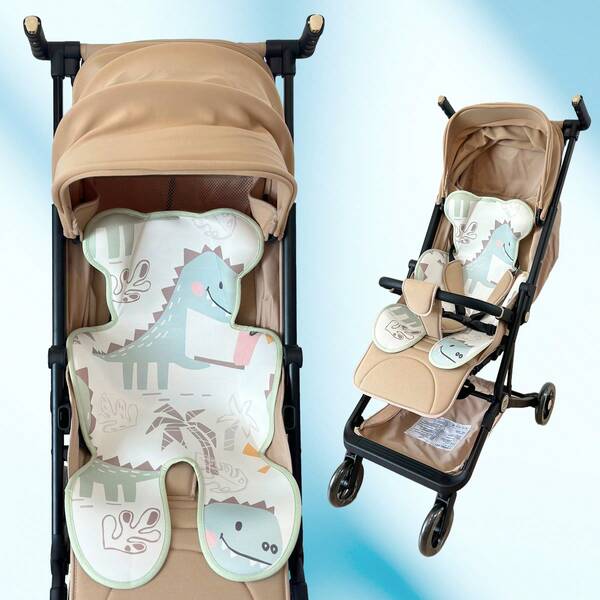 1pc Summer Breathable Baby Stroller Pad - Mulberry Silk & Chiffon Fabric, Cartoon Dinosaur Pattern Design, Suitable For Hot Summer, Baby Stroller Accessory | Exquisite Cartoon Pattern Design | Fit Design, Outdoor Baby Mat, Daily Use, Breathable Baby Mat.