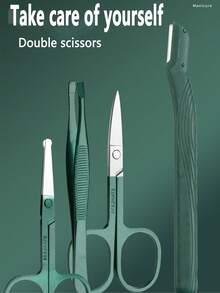 4-26pcs Stainless Steel Nail Clipper Set, Professional Multi-Function Nail Care Tools Nail Clipper Eyebrow Scissors, Manicure Tools, With PU Leather Travel Storage Box - Green - View 6