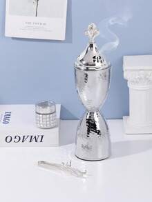 1 pieza/1 set Quemador de incienso de hierro hueco exquisito con tapa, quemador de aromas, adorno decorativo. Es adecuado para la decoración del hogar, dormitorios, salas de estar (como decoración central), oficinas, lugares de yoga y fiestas, creando una atmósfera elegante.