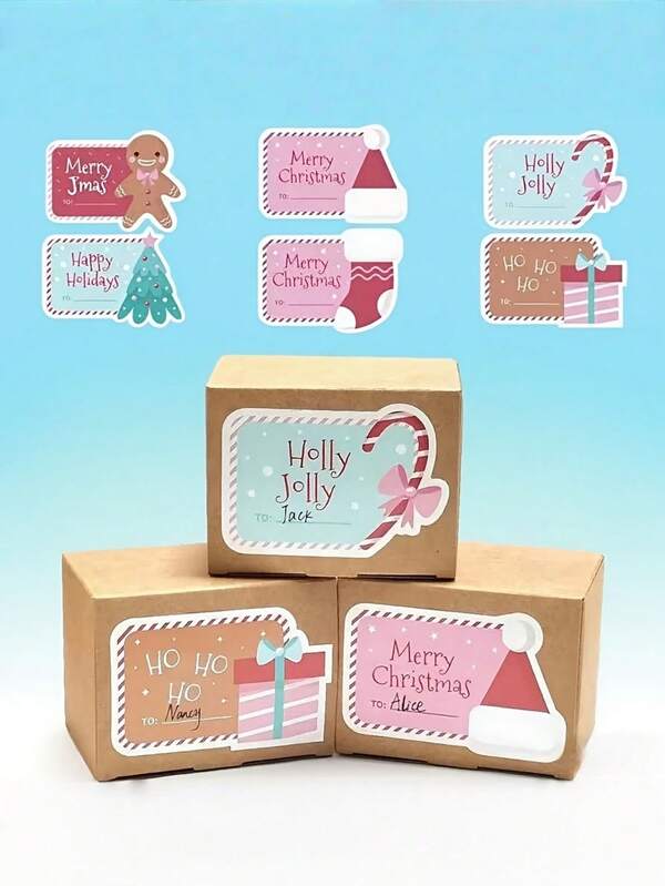 50/100pcs Large Christmas Stickers - Holiday Labels With Santa, Gingerbread Men, Merry Christmas Designs - Self-Adhesive Glossy Pastel Pink, Red, Teal, Golden, White, Blue - For Gift Wrapping, Cards, Decorations - Compatible With Plastic Surfaces - Ideal For Christmas, Weddings, Birthdays, Parties, Christmas Accessories, Festive Card Decoration, Vibrant Holiday Graphics, Colorful Festive Prints, Synthetic Paper Stickers
