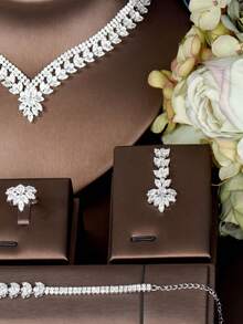 1 Set Fashion Cubic Zirconia Sunflower Decor Jewelry Set, Suitable For Women Wedding Wear