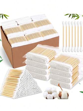 100-2000 piezas por paquete Bastoncillos de limpieza de doble extremo, Bastoncillos de limpieza para bebés, Palitos de limpieza de oídos, Herramientas de limpieza saludables