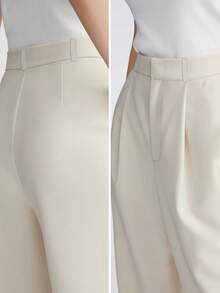 女式高腰侧袋阔腿西装裤，春/秋 - 杏色 - 查看 5