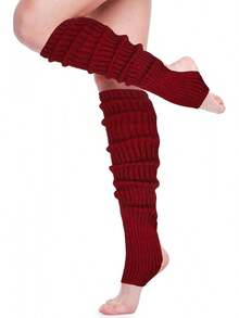 Long Leg Warmers Women 24 Inch Over Knee Knit Ribbed Leg Warmer Stirrup Yoga 80s Party Dance Ballet Supply - 酒紅色 - 查看 12