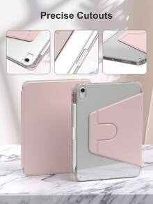 Funda giratoria compatible con iPad de 5.ª/6.ª/7.ª/8.ª/9.ª/10.ª/11.ª generación, Mini 6.ª/7.ª generación, Air 1.ª/2.ª/3.ª/4.ª/5.ª/11 pulgadas (M2)/11 pulgadas (M3)/13 pulgadas (M2)/13 pulgadas (M3) generación, Pro 12.9 pulgadas (3.ª/4.ª/5.ª/6.ª generación) con soporte incorporado para Apple Pencil, rotación de 360 grados, funda protectora de pie, tapa trasera transparente, activación/suspensión automática - Transparente acrílico y rosa