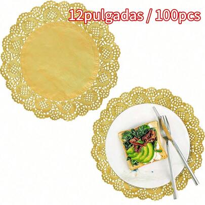 100 piezas de manteles individuales de papel con encaje redondos/rectangulares - Manteles individuales desechables decorativos, adecuados para postres, alimentos fritos, decoración de mesa de boda, embalaje de pasteles
