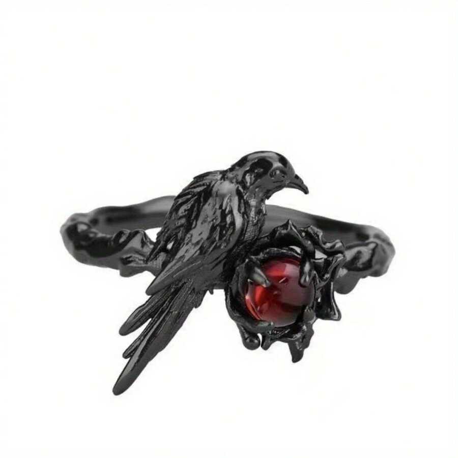 Dark Style Black Crow Ring For Women, Fashion Simple Adjustable Open Small Niche Index Finger Ring. - A - Xem 1