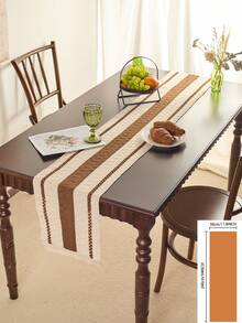 1 pièce Chemin de table tressé kaki rustique et minimaliste, design personnalisé creux avec franges tressés haut de gamme faits à la main. Chemin de table long, tapis de table, décoration pour les fêtes et le quotidien, accessoire photo, fond atmosphérique, style européen