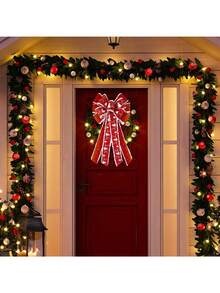 圣诞派对装饰蝴蝶结、圣诞树挂饰，适用于窗户、楼梯栏杆、壁炉、墙壁、入口通道、节日家居装饰 - 彩色 - 查看 6