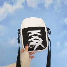 Bolso bandolera de lona con parches exagerados y personalizado de moda, bolso de hombro de mujer con bolsillo para teléfono y monedero