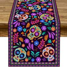 1pc Mexican Style Skull Table Runner, 13x72 Inches, Mexican Carnival Party Table Runner, Suitable For Day Of The Dead, Halloween Party Supplies, Restaurant And Home Decor, Holiday Dining Table Decoration - Multicolor - View 14